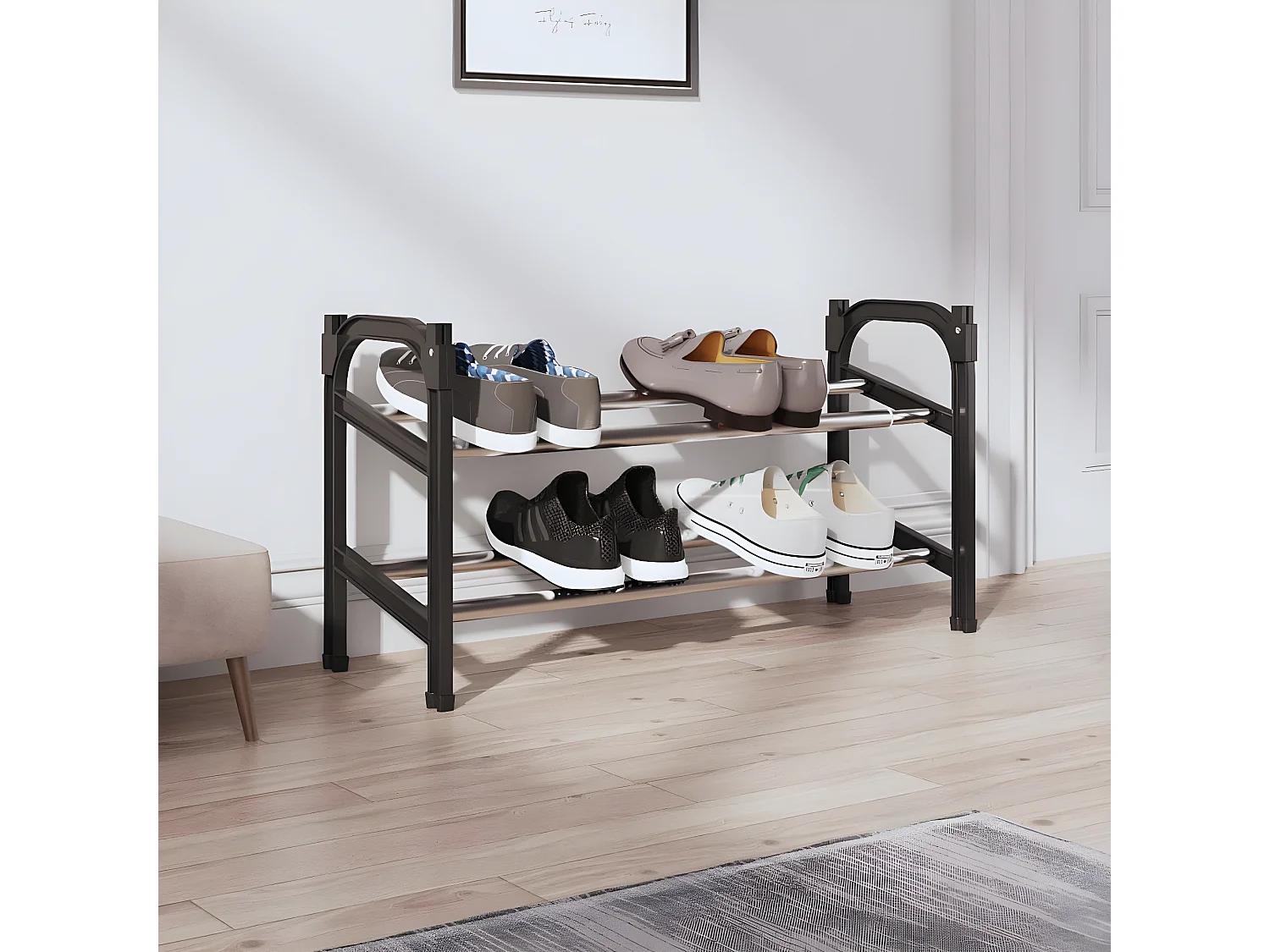 Meuble à chaussures extensible avec 2 étagères 119x24x37
