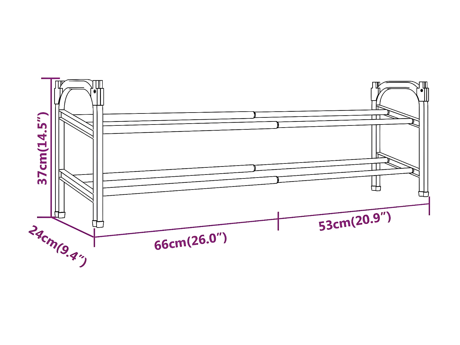 Meuble à chaussures extensible avec 2 étagères 119x24x37