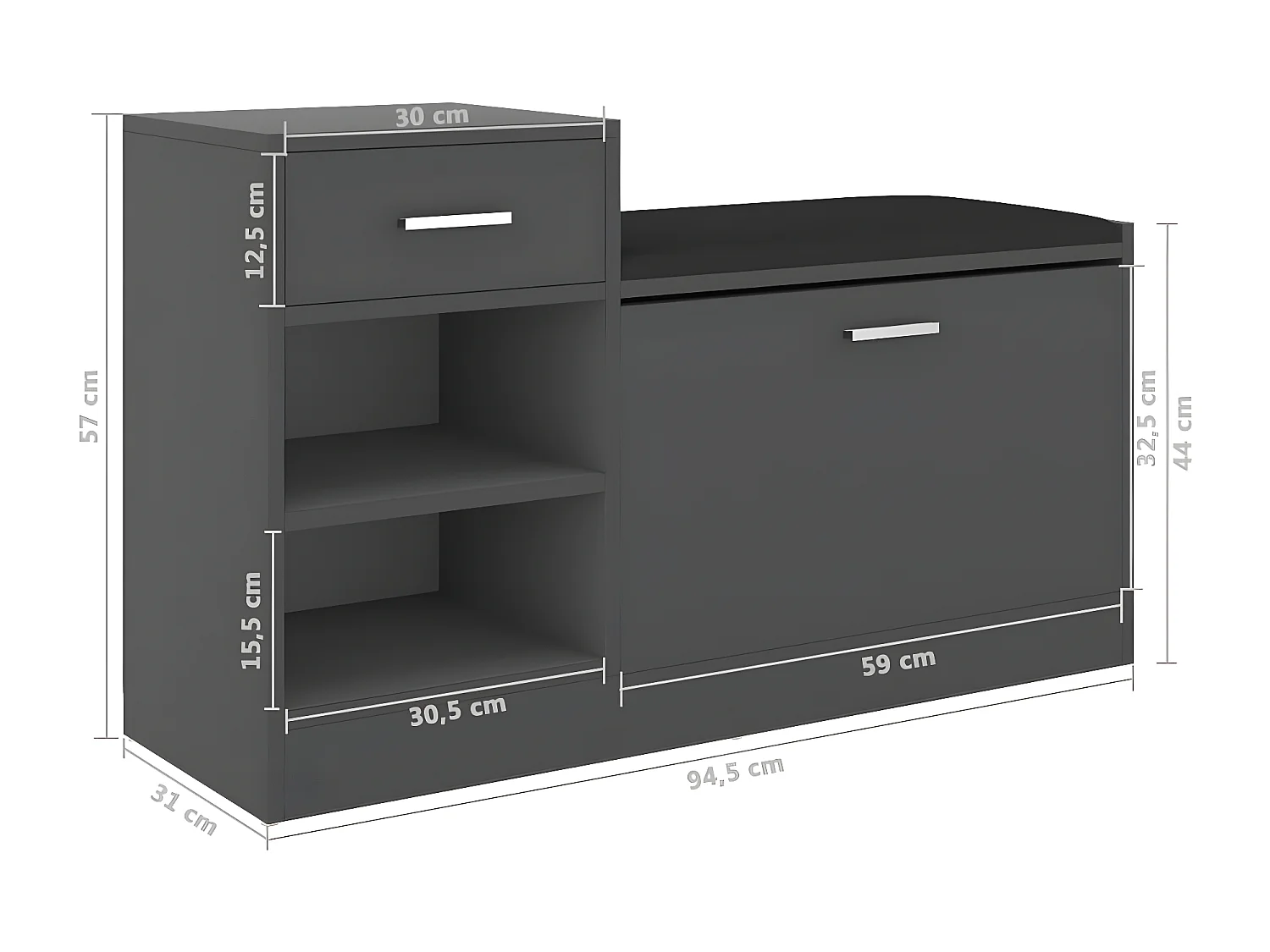 Banc à chaussures Gris 94,5x31x57