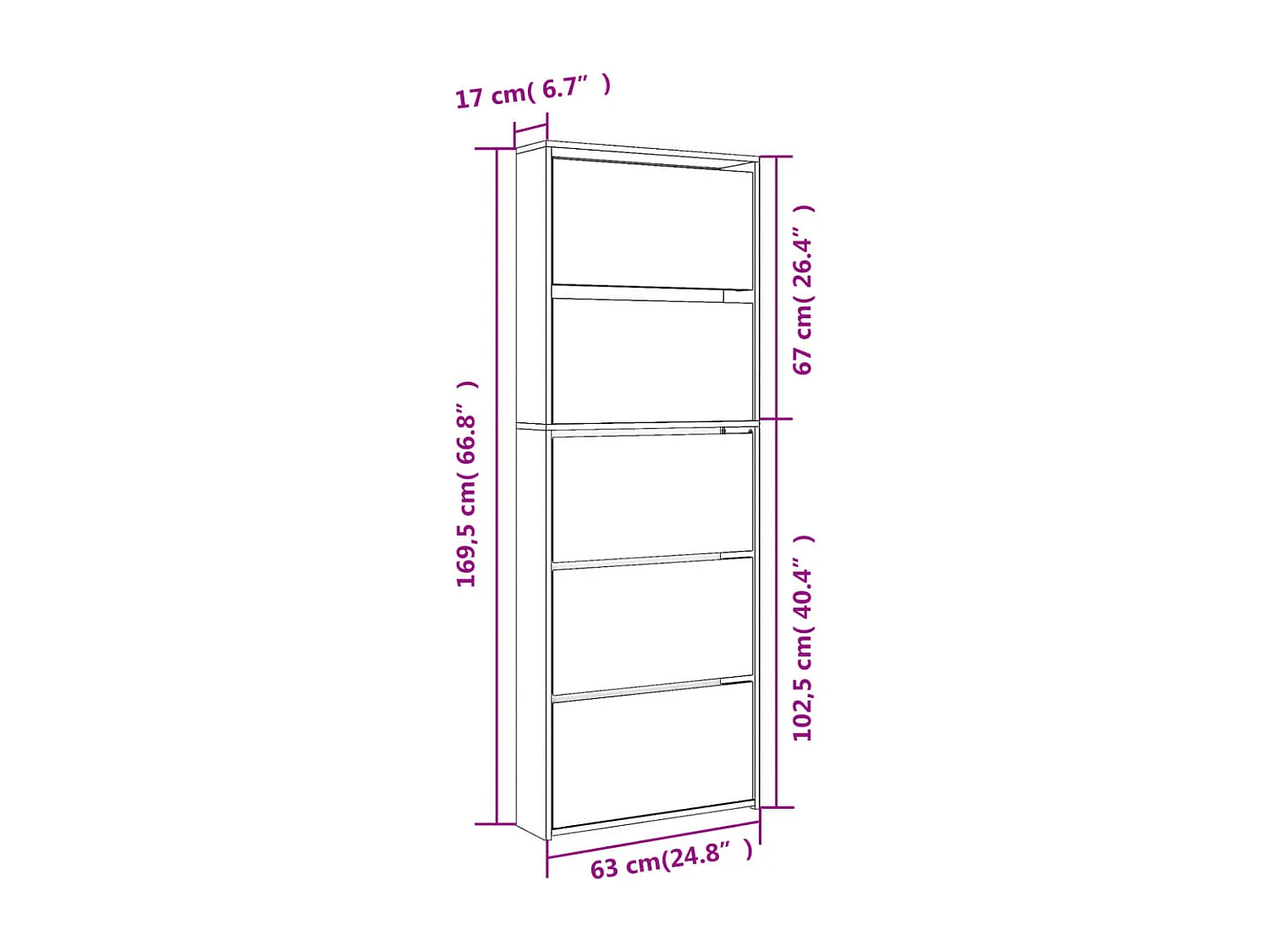 Armoire à chaussures 5 portes rabattables avec miroir Ranka H 170cm – Design moderne et élégant-Couleur Blanc brillant