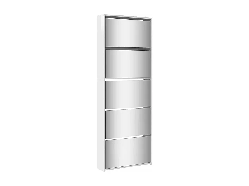 Armoire à chaussures 5 portes rabattables avec miroir Ranka H 170cm – Design moderne et élégant-Couleur Blanc brillant