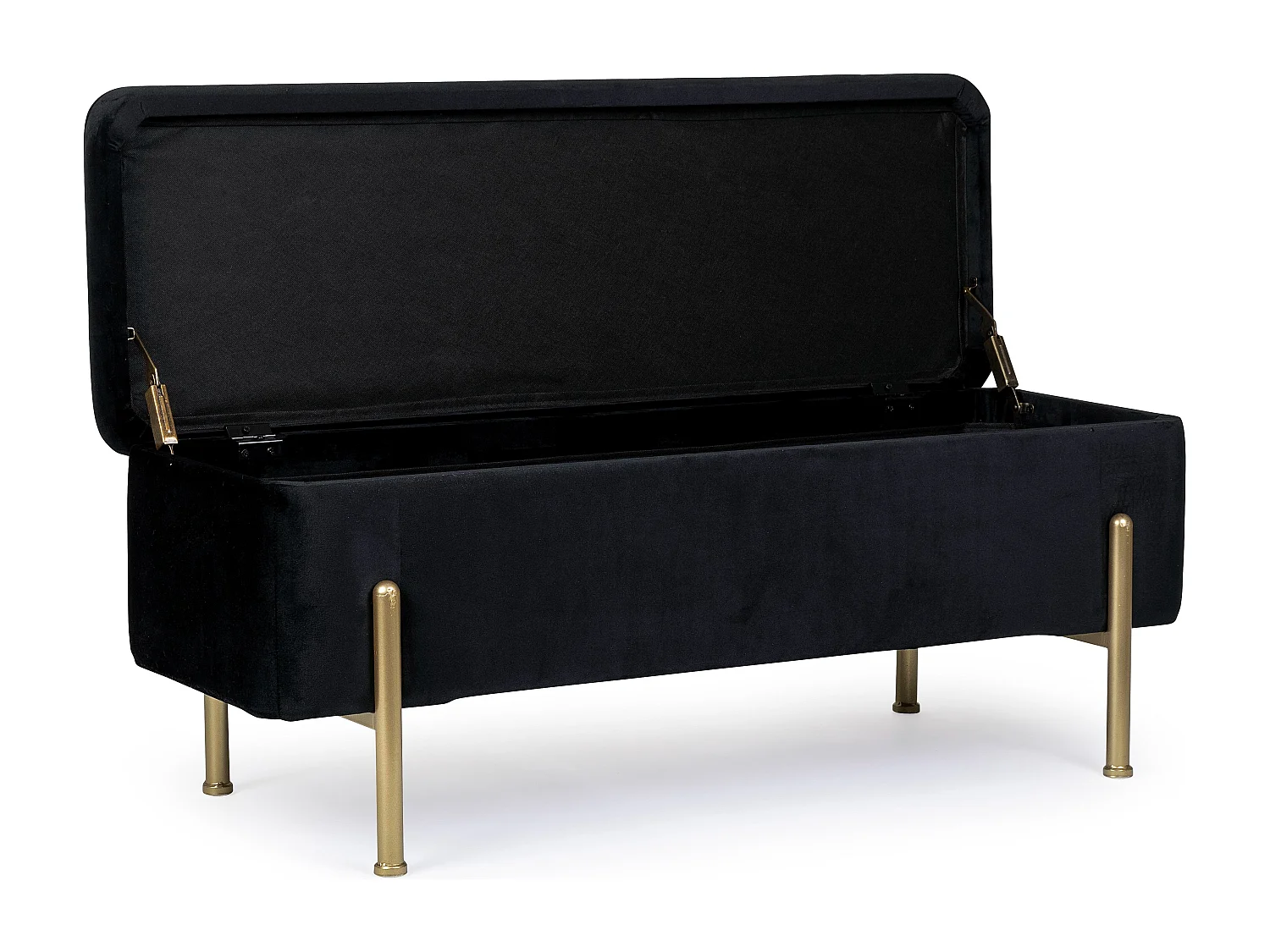 Banc coffre velours noir et pieds doré Inora 110cm