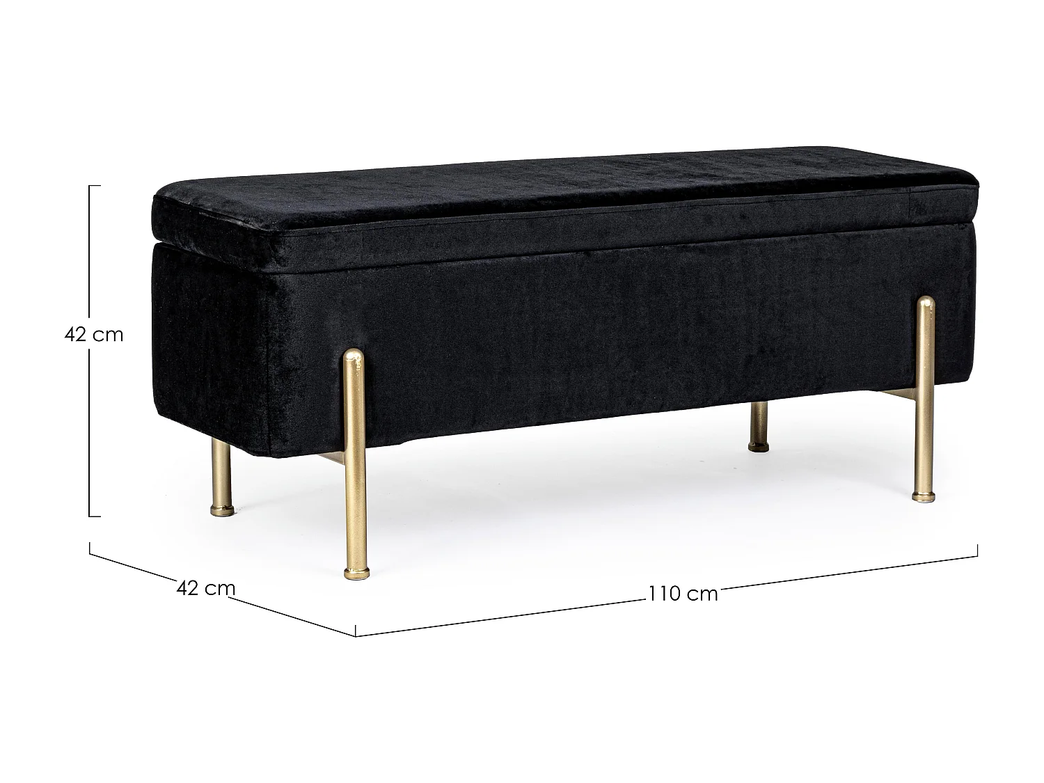 Banc coffre velours noir et pieds doré Inora 110cm