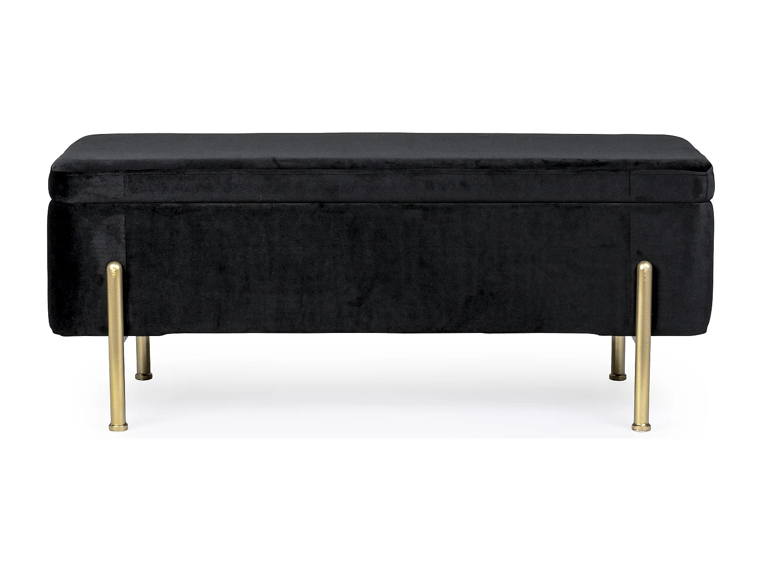 Banc coffre velours noir et pieds doré Inora 110cm