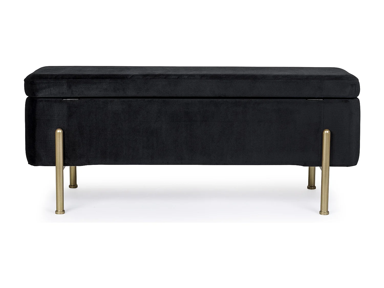 Banc coffre velours noir et pieds doré Inora 110cm