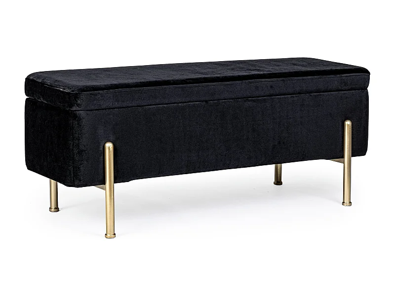 Banc coffre velours noir et pieds doré Inora 110cm
