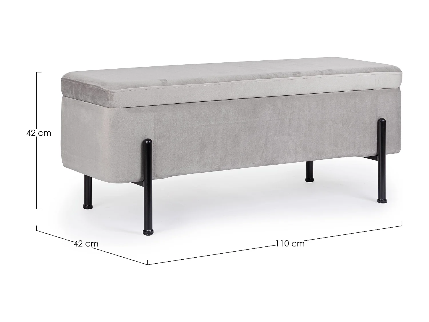 Banc coffre velours gris et pieds doré Inora 110cm