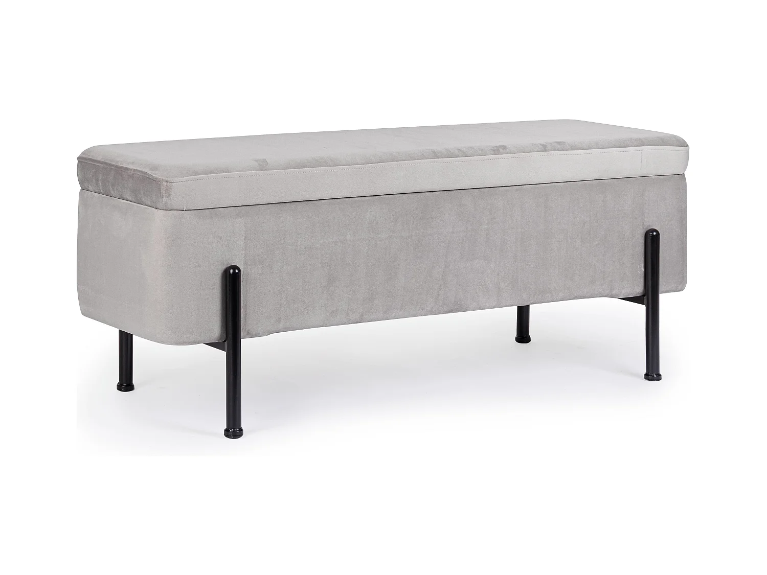 Banc coffre velours gris et pieds doré Inora 110cm