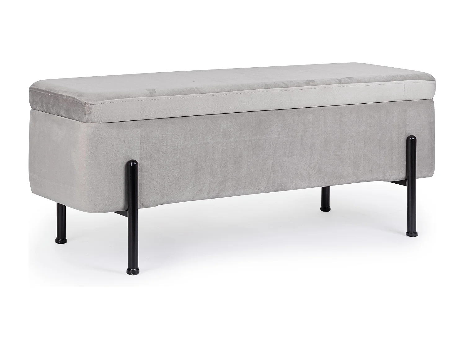 Banc coffre velours gris et pieds doré Inora 110cm