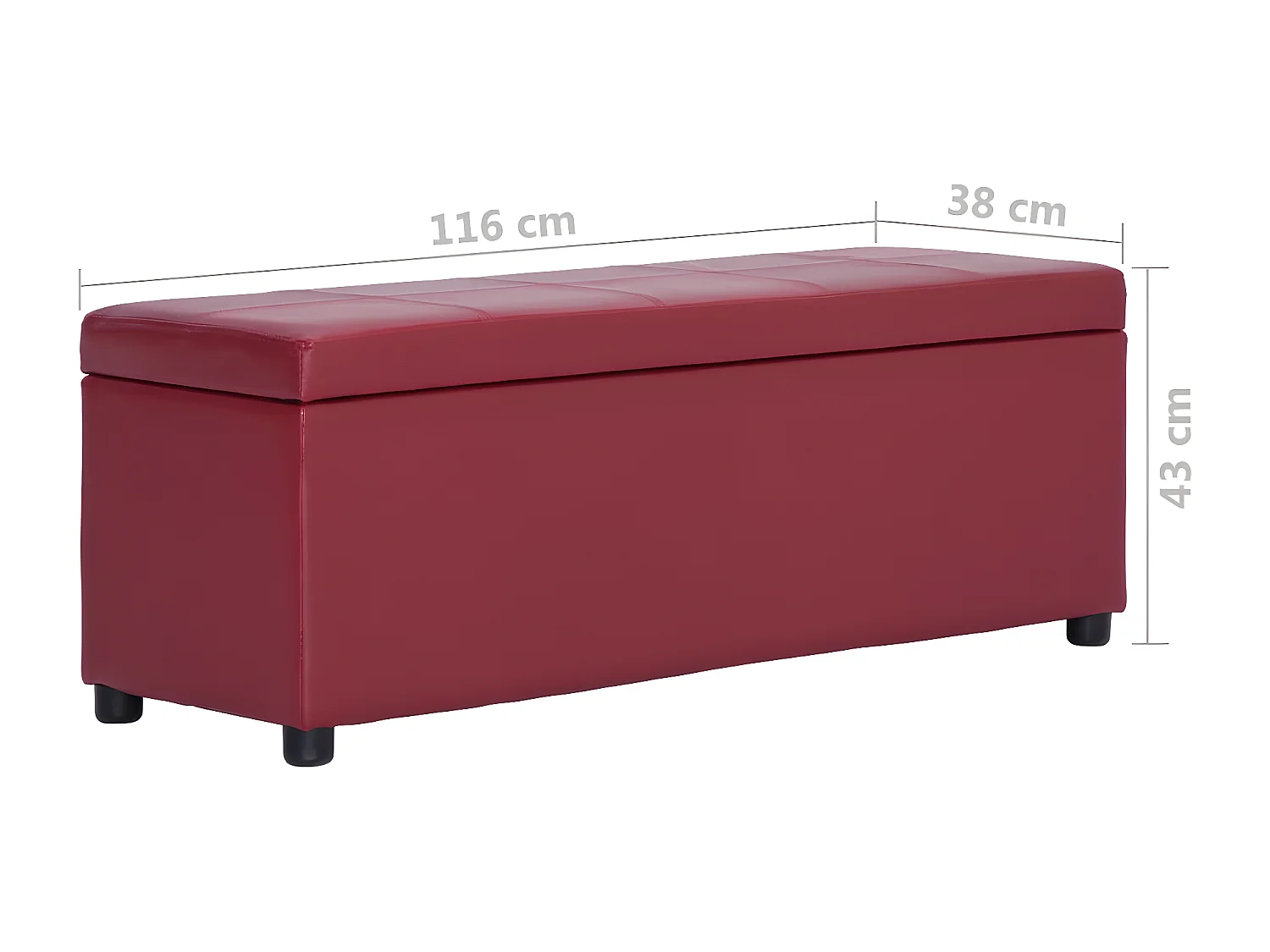 Banc avec compartiment de rangement 116cm Bordeaux Similicuir