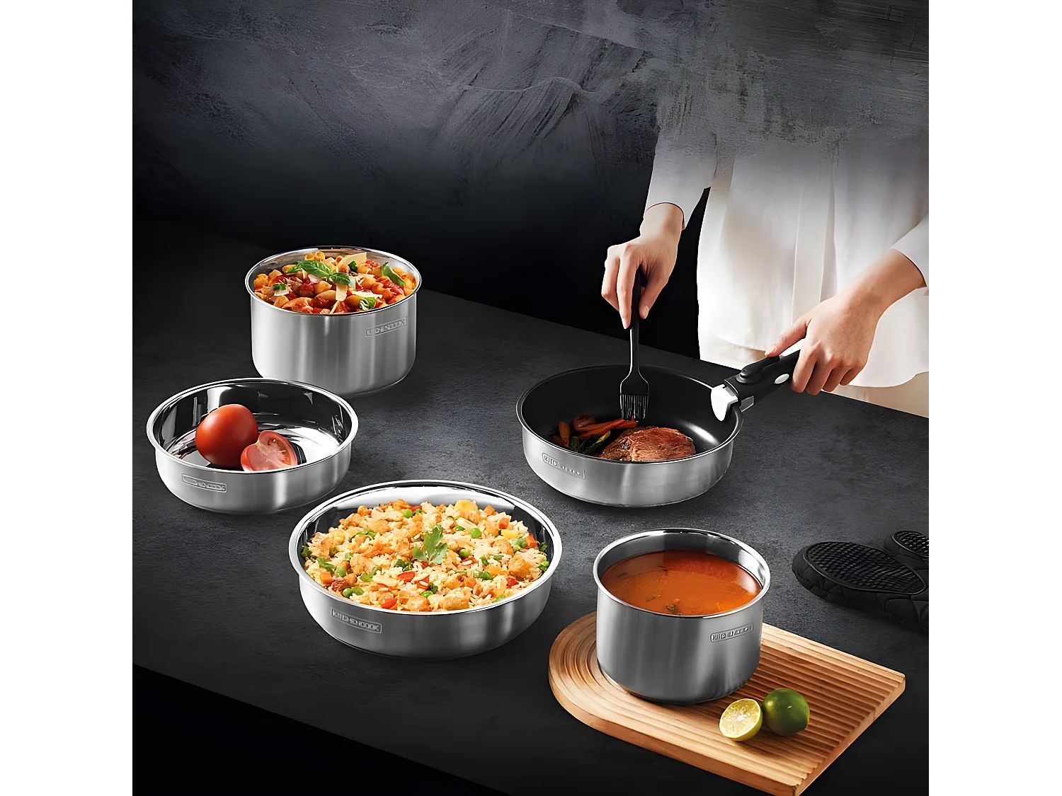 Batterie De Cuisine Inox Anti Adhésif 8 Pcs Tfi Flex8 Ix De Kitchencook