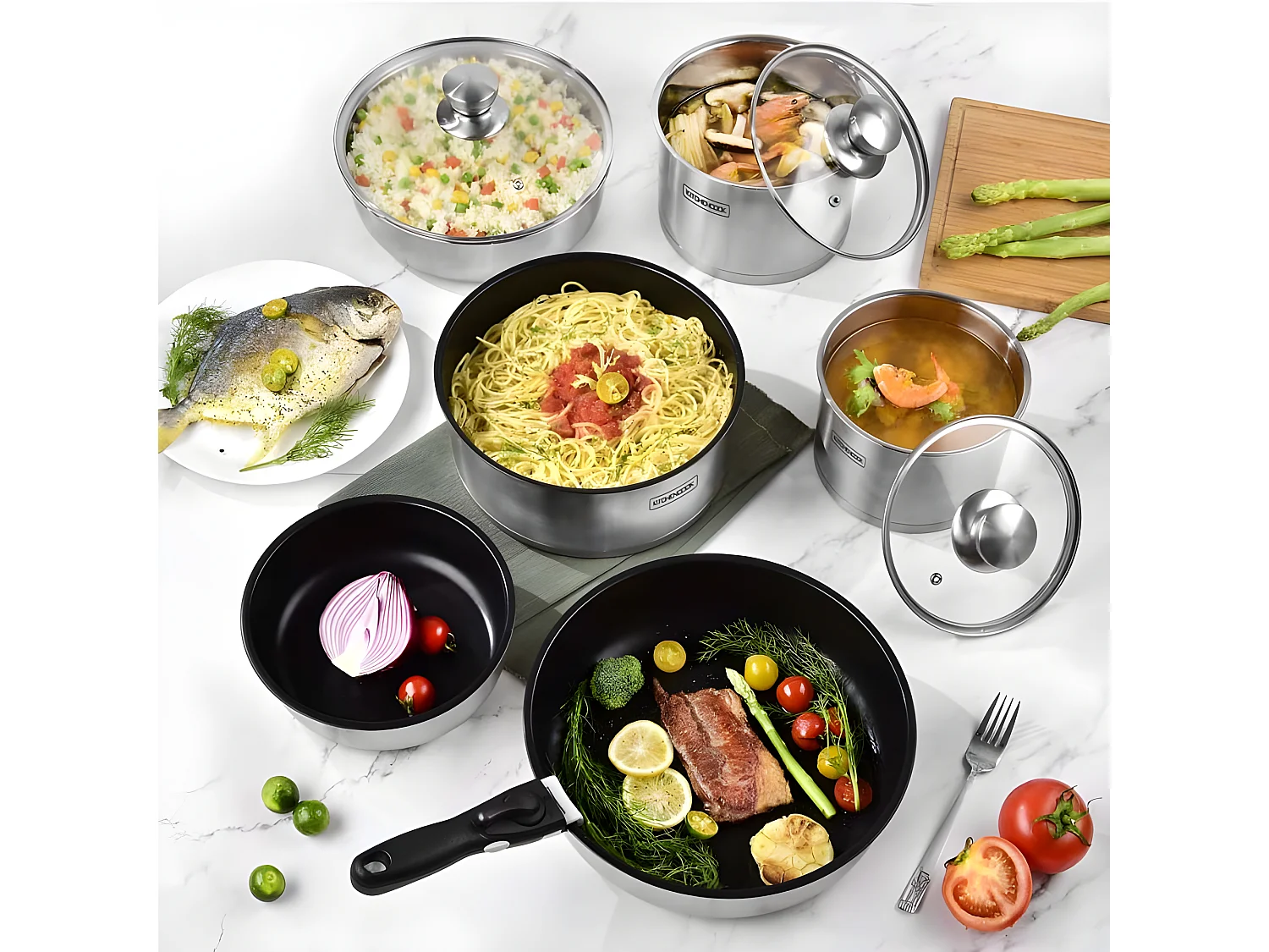 Batterie De Cuisine Inox Anti Adhésif 10 Pcs Tfi Flex10 Ix De Kitchencook