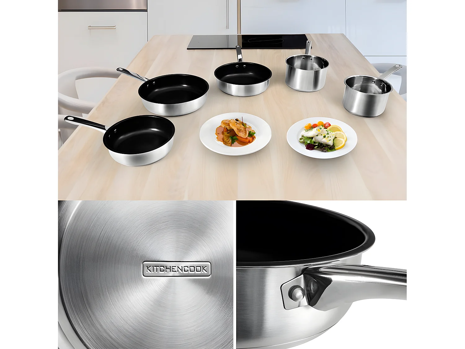 Batterie De Cuisine 5 Pcs Tfi Acier Inoxydable Anti Adhésif Unlimited Kitchencook