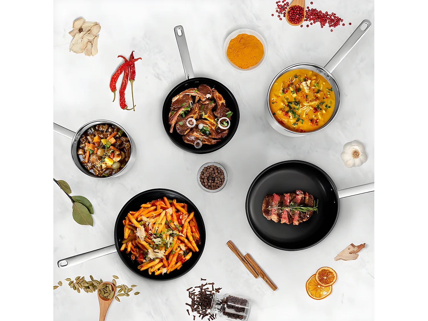 Batterie De Cuisine 5 Pcs Tfi Acier Inoxydable Anti Adhésif Unlimited Kitchencook