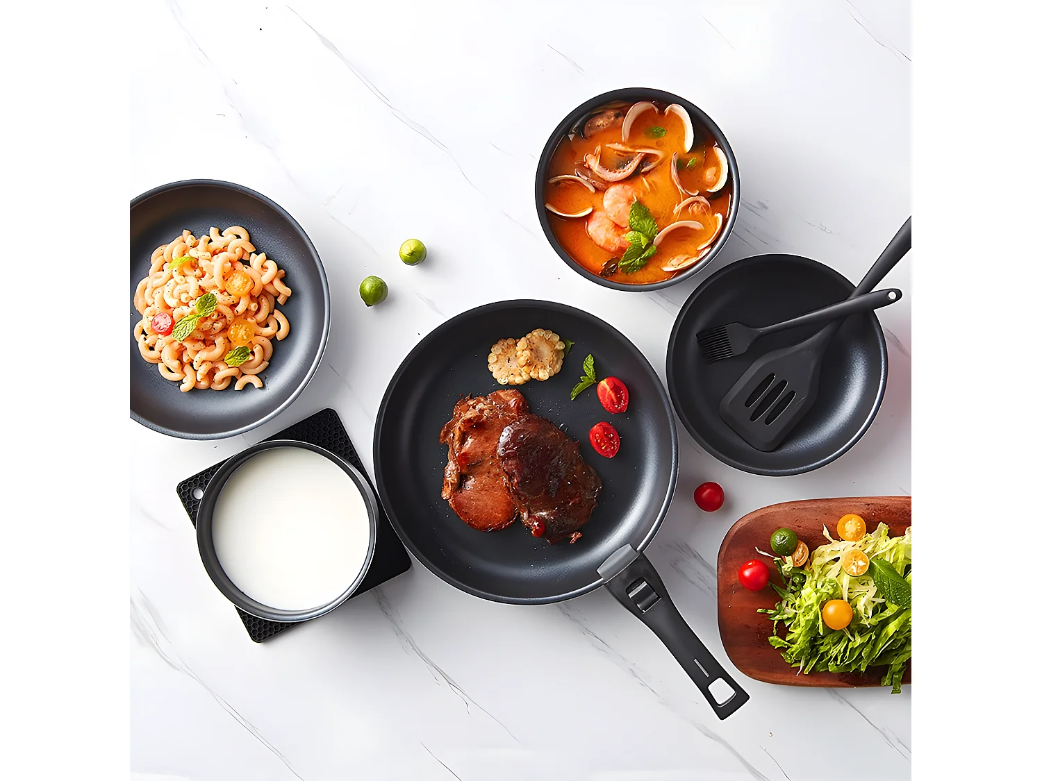 Batterie De Cuisine 10 Pcs Aluminium Anti Adhésif Tfi Titane10 Kitchencook