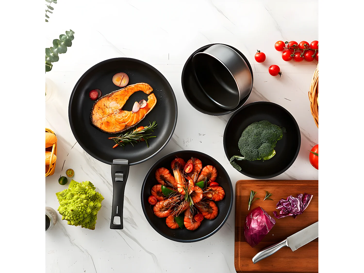 Batterie De Cuisine 10 Pcs Aluminium Anti Adhésif Tfi Titane10 Kitchencook