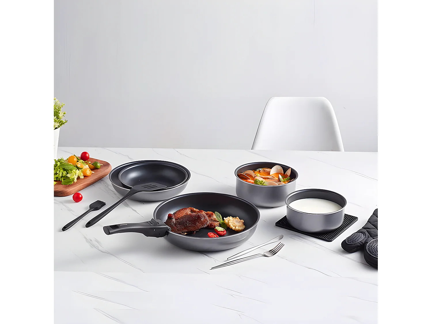 Batterie De Cuisine 10 Pcs Aluminium Anti Adhésif Tfi Titane10 Kitchencook