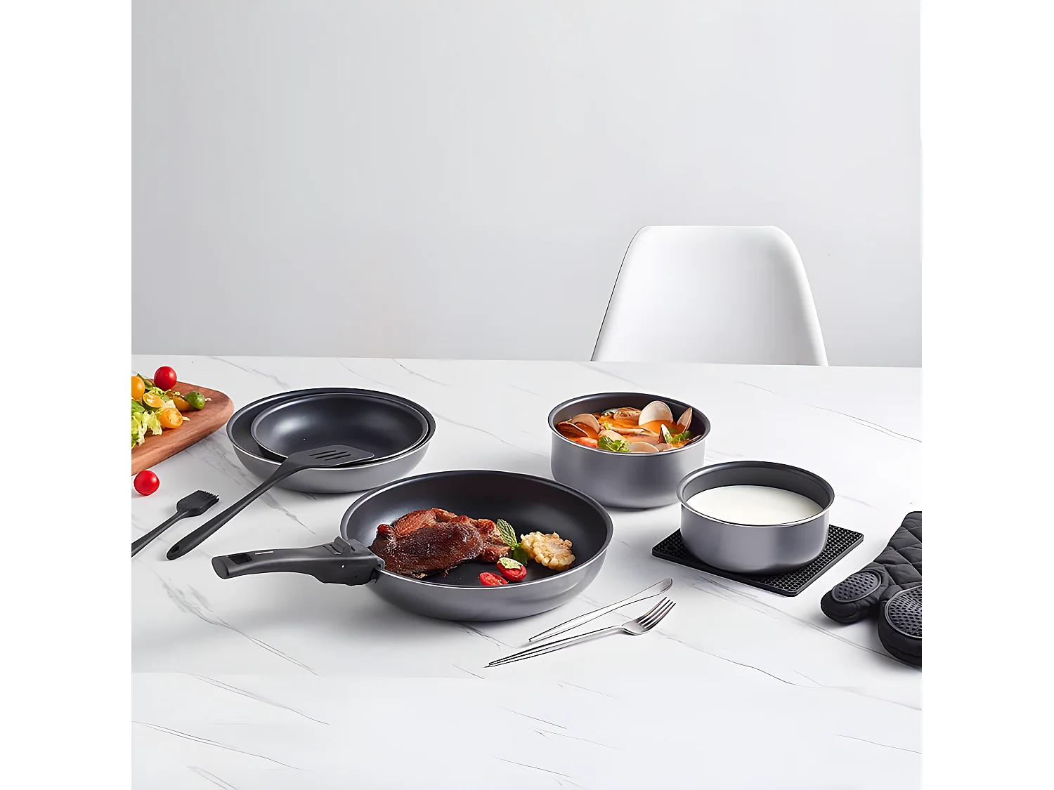 Batterie De Cuisine 10 Pcs Aluminium Anti Adhésif Tfi Titane10 Kitchencook