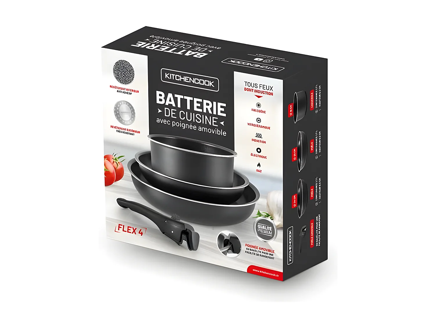Batterie De Cuisine En Aluminium 4pcs Avec Poignée Amovible Flex4 De La Marque Kitchencook
