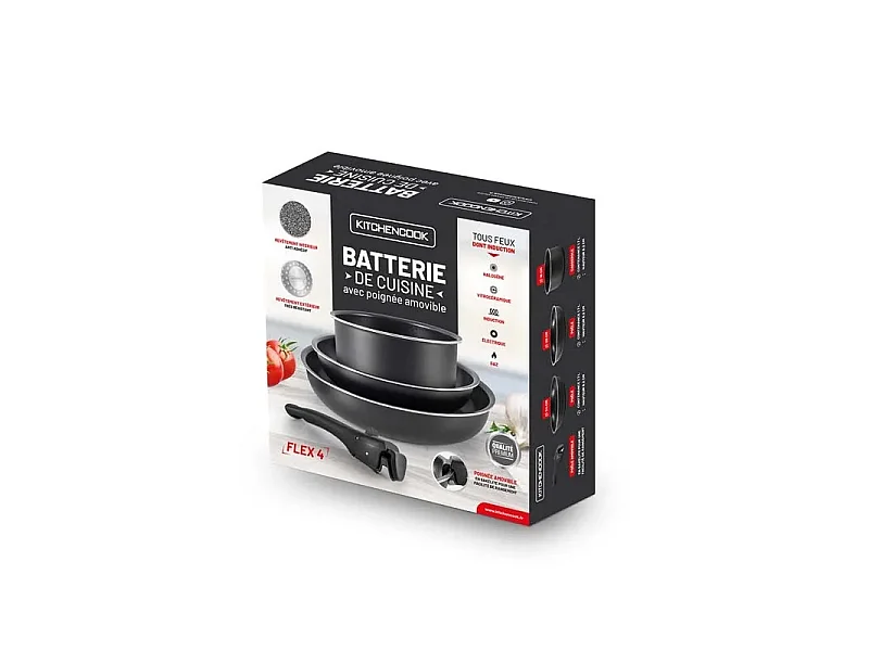 Kitchencook Flex 4 - Batterie De Cuisine Aluminium 4 Pièces Avec Poignée Amovible