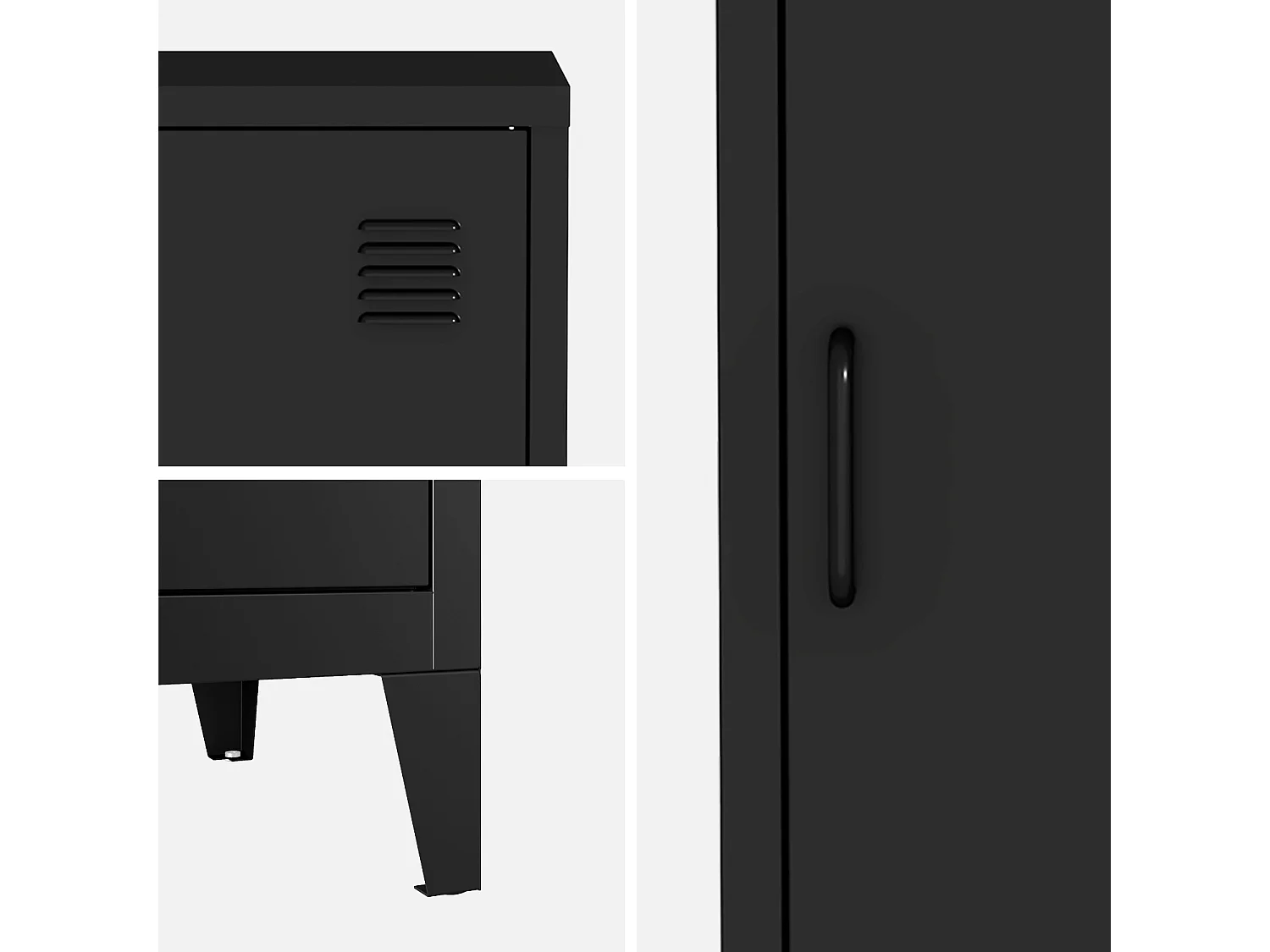 Armoire chambre en acier noir. 4 espaces de rangement. casier