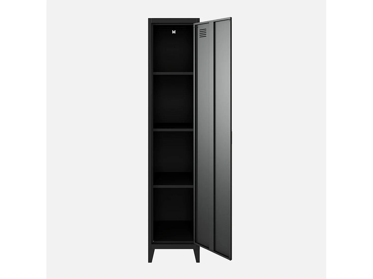 Armoire chambre en acier noir. 4 espaces de rangement. casier