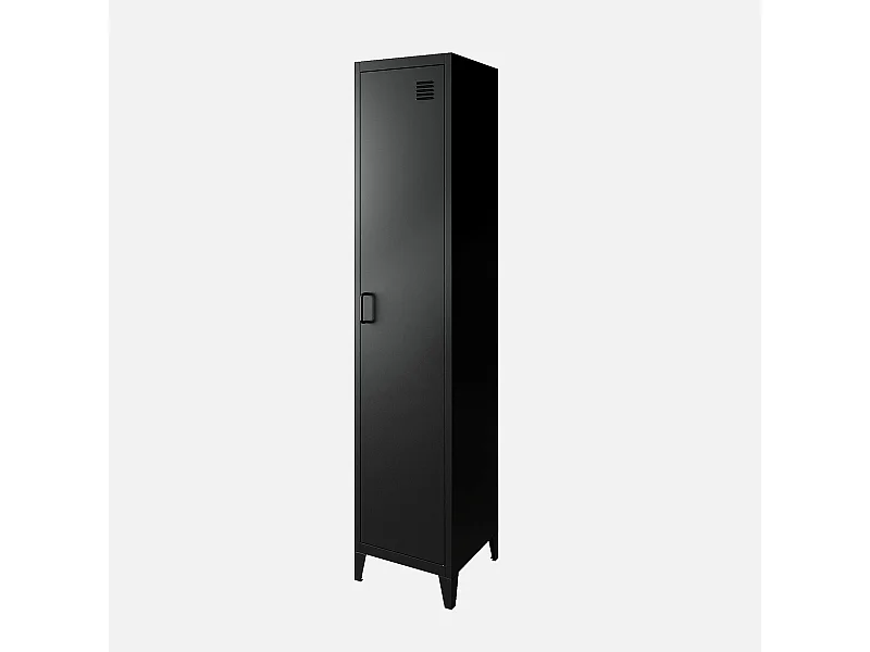 Armoire chambre en acier noir. 4 espaces de rangement. casier