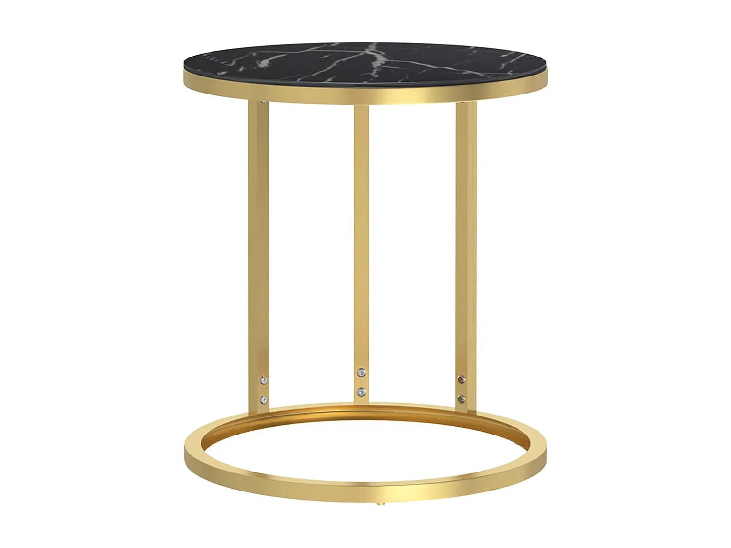 Table d'appoint Doré et marbre noir 45cm Verre trempé