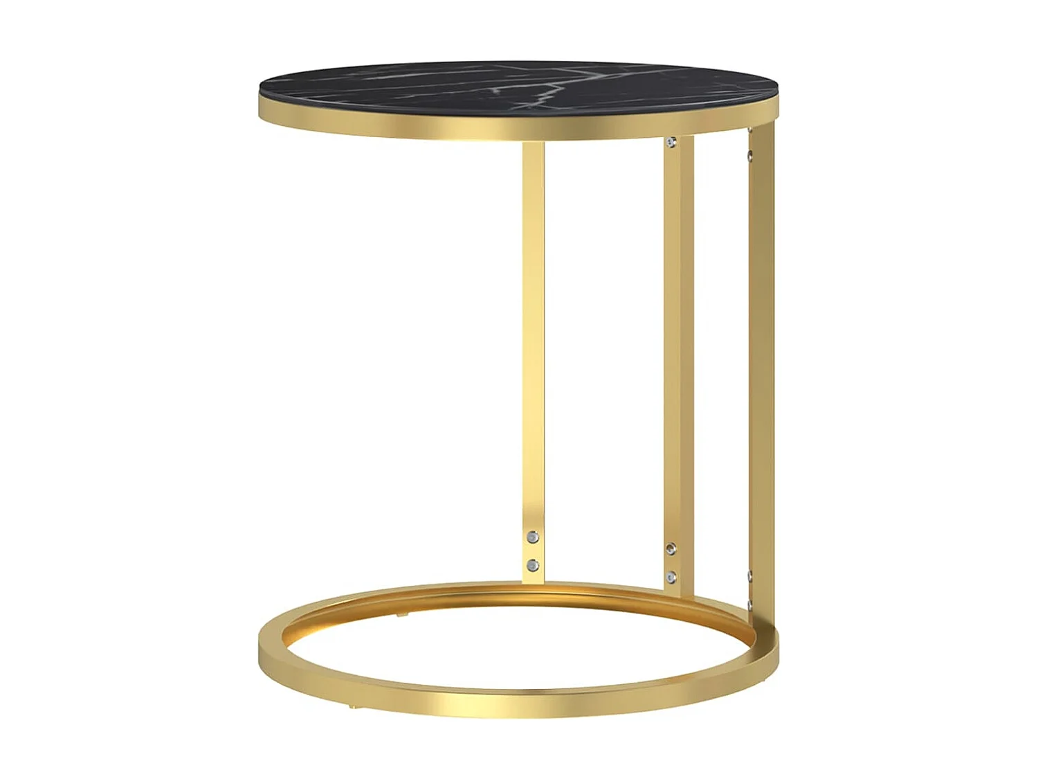 Table d'appoint Doré et marbre noir 45cm Verre trempé