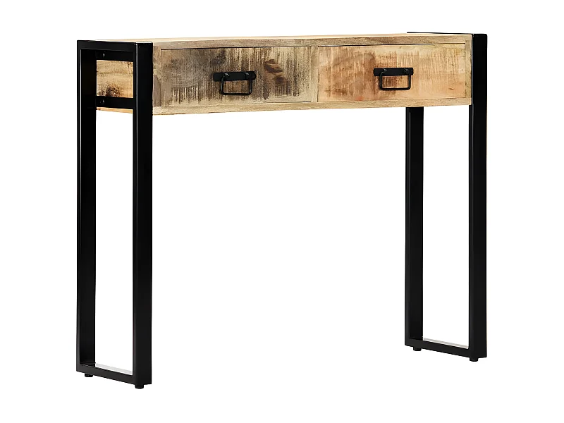 Console 2 tiroirs manguier massif clair et métal noir Grey