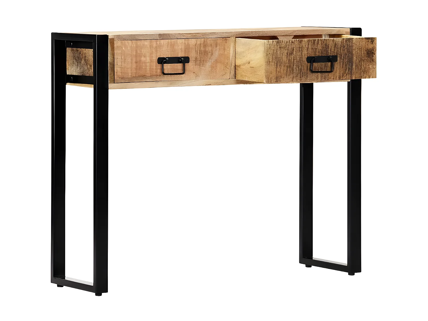 Console 2 tiroirs manguier massif clair et métal noir Grey