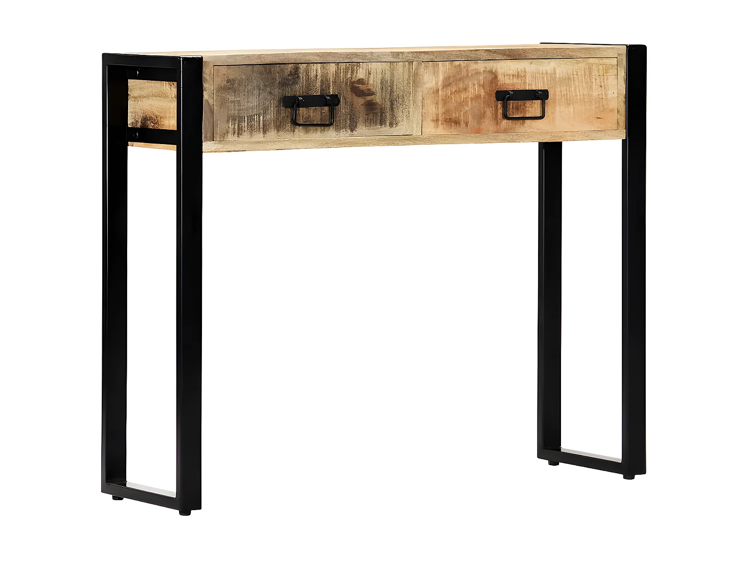 Console 2 tiroirs manguier massif clair et métal noir Grey