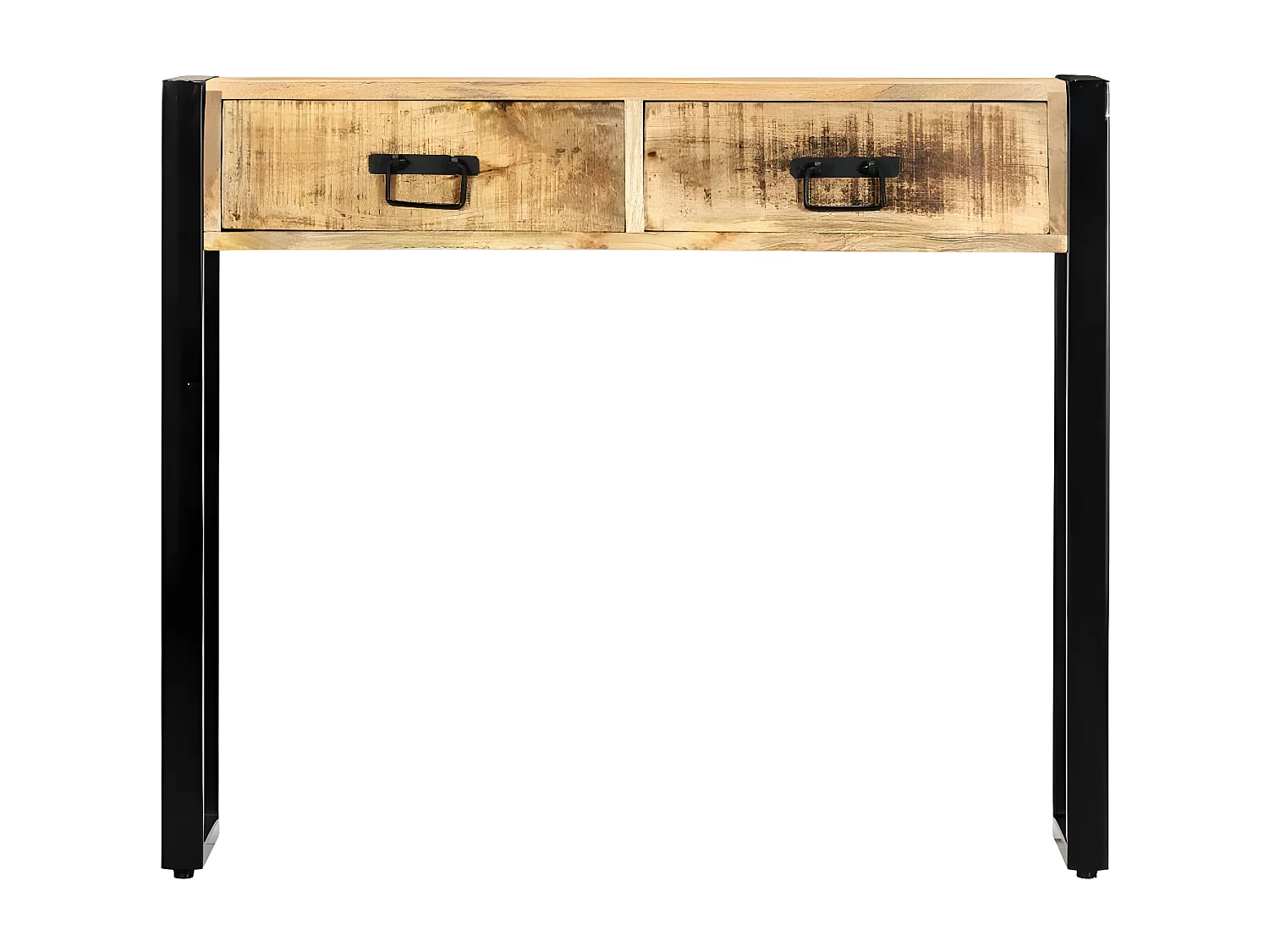 Console 2 tiroirs manguier massif clair et métal noir Grey