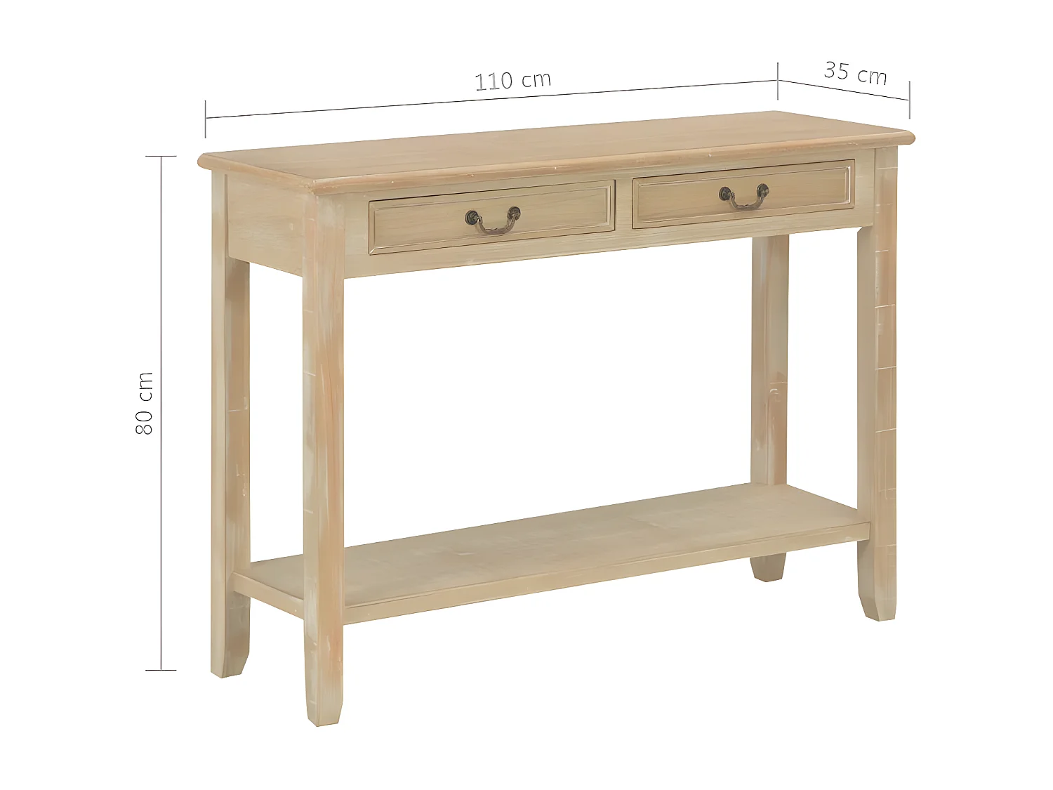 Console 2 tiroirs paulownia et pin massif clair Carla