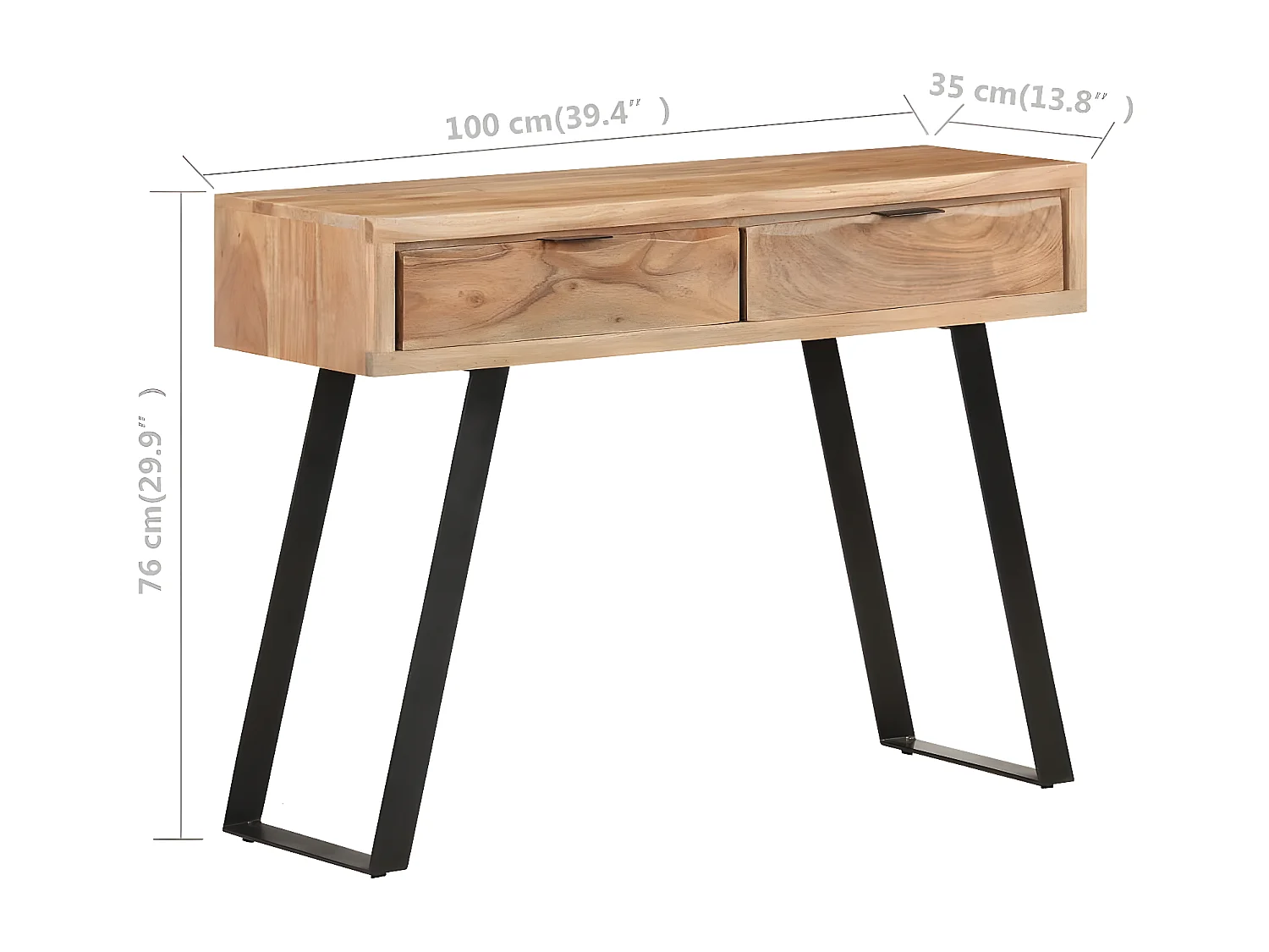 Table console 100x35x76 Bois d'acacia avec bord naturel