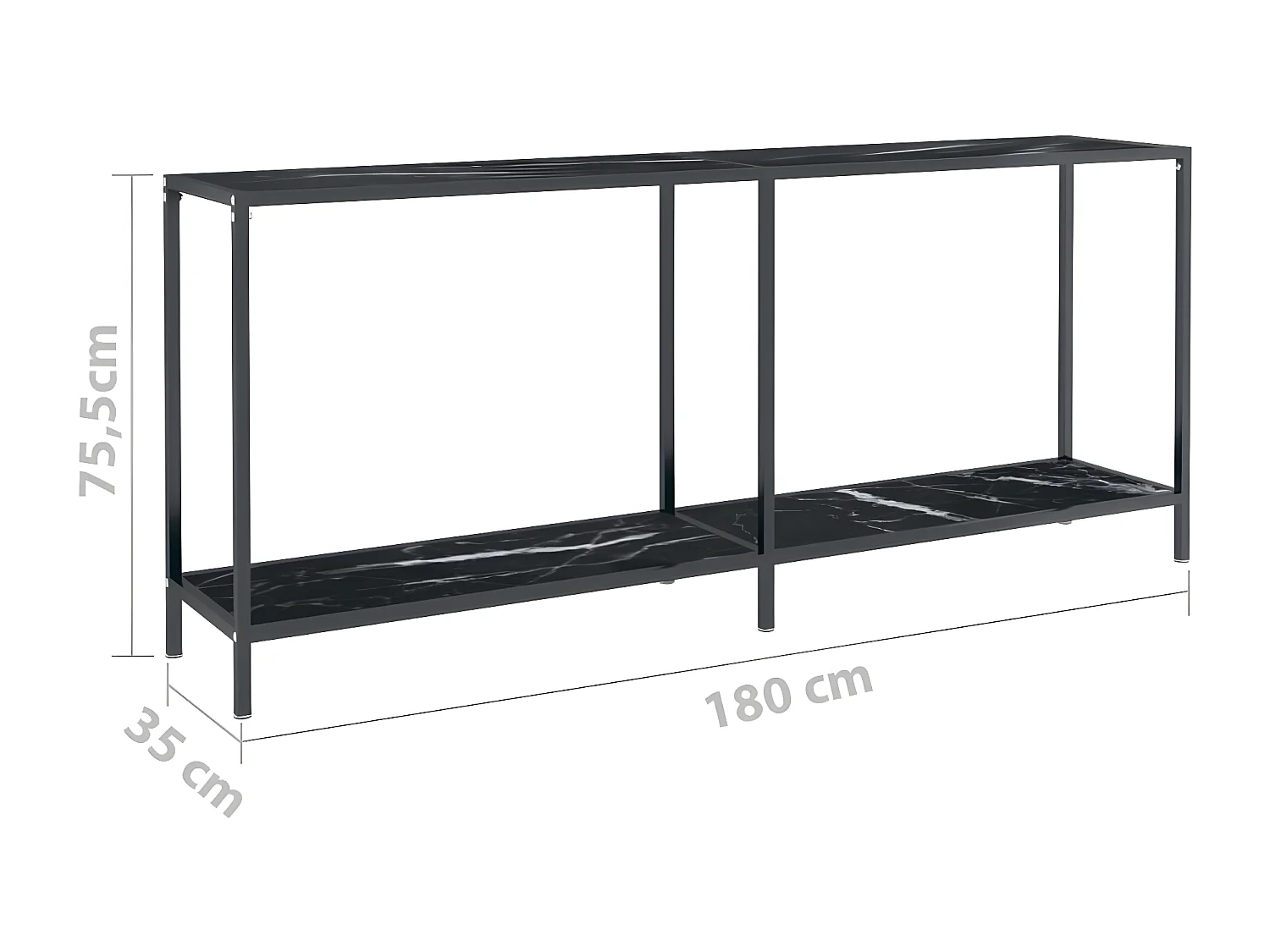 Table console Noir 180x35x75,5 Verre trempé et acier Mouki