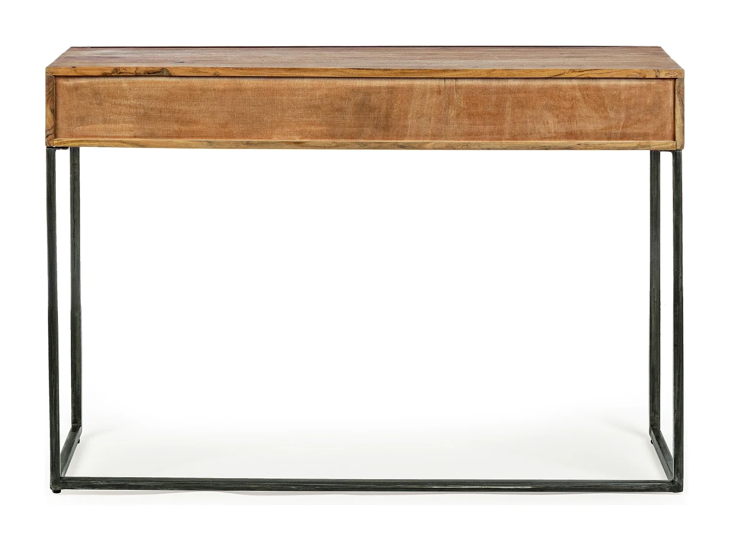 Console met 3 laden in licht mat gelakt acaciahout en Makune zwart staal 115 cm