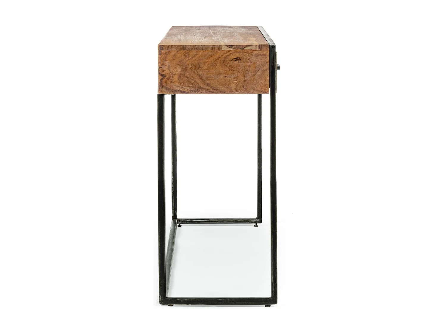 Console met 3 laden in licht mat gelakt acaciahout en Makune zwart staal 115 cm