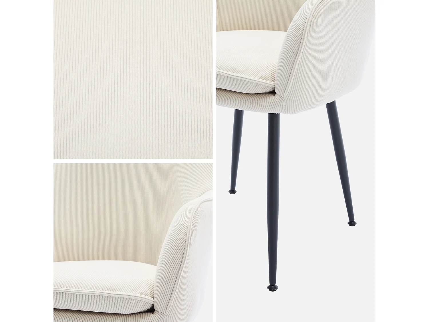 Set 2 poltrone in velluto a coste con gambe in metallo, bianco sporco