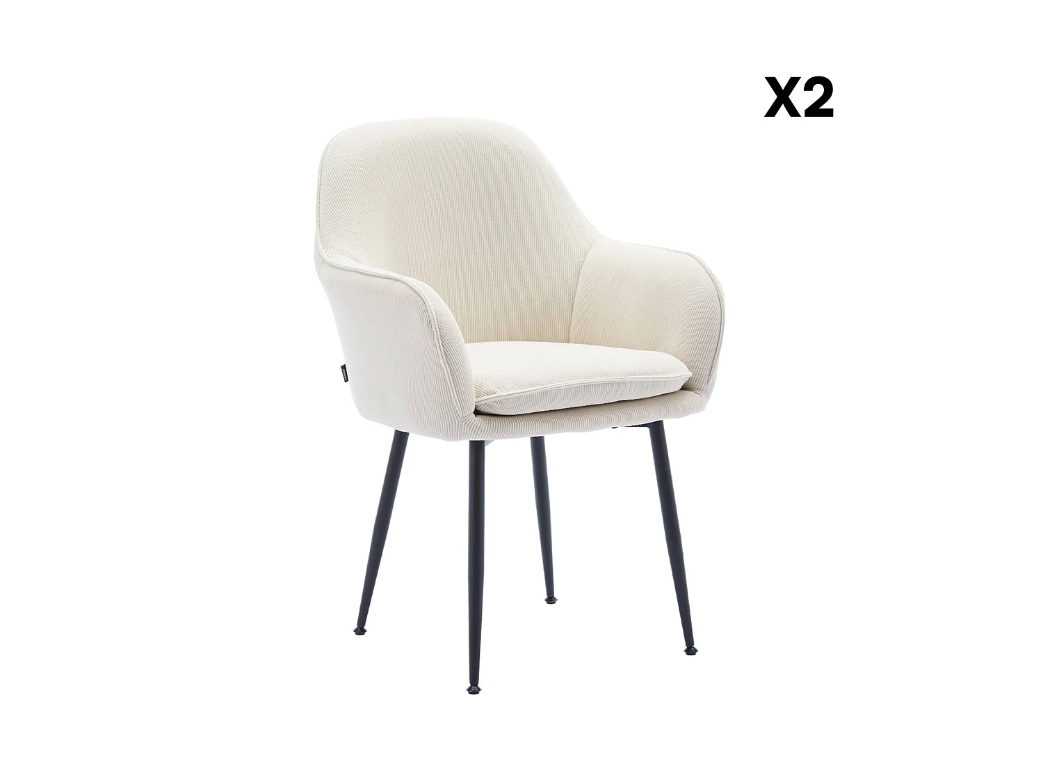 Set 2 poltrone in velluto a coste con gambe in metallo, Shella velluto a coste, Bianco sporco,
