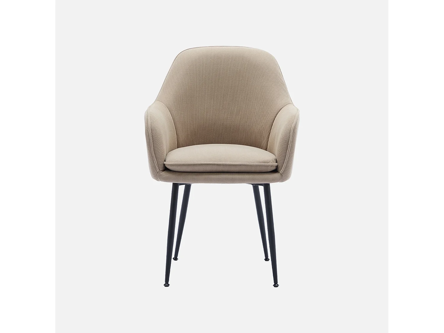 Lot de 2 fauteuils en velours côtelé beige et pieds en métal noir mat. L 57 x P 59 x H 84.5