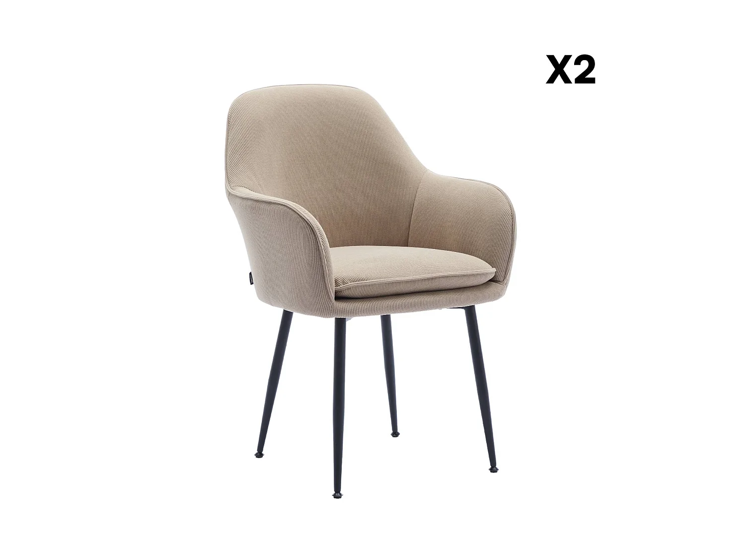 Sillón de pana con patas de metal negro mate, set de 2, Beige