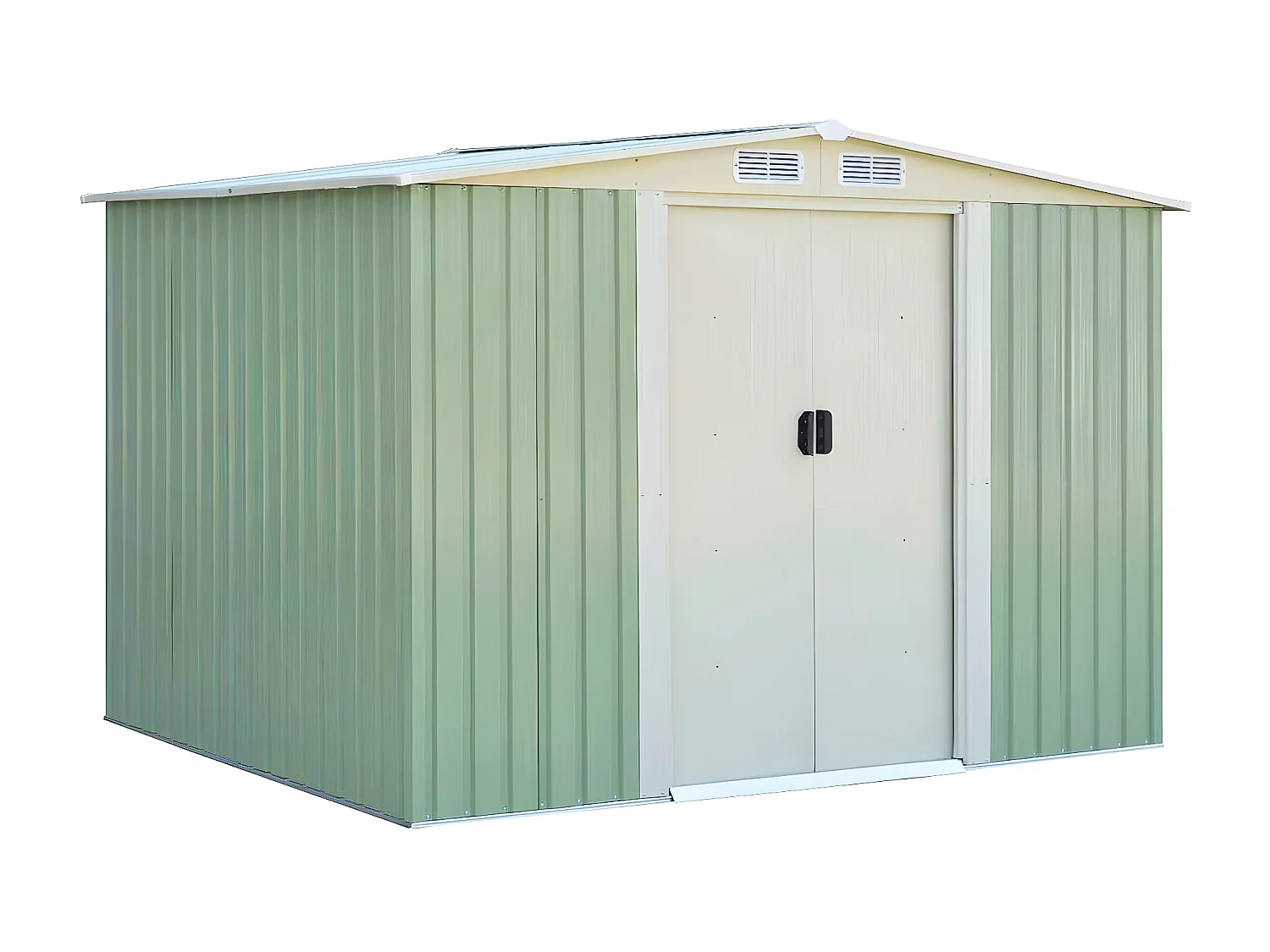 Abri de Jardin en Métal-4,8㎡-257 x 205x 175,5cm-2 Portes Coulissantes Verrouillables-4 Trous d’Aération-Toit Penché/Cabane Jardin-Vert Tendre