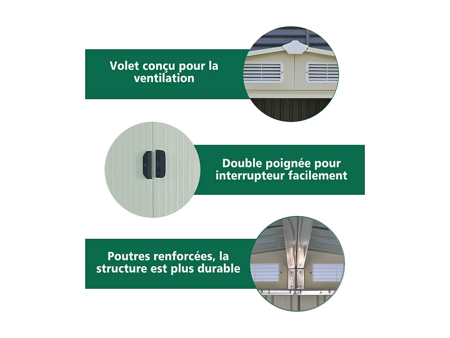 Abri de Jardin en Métal-4,8㎡-257 x 205x 175,5cm-2 Portes Coulissantes Verrouillables-4 Trous d’Aération-Toit Penché/Cabane Jardin-Vert Tendre