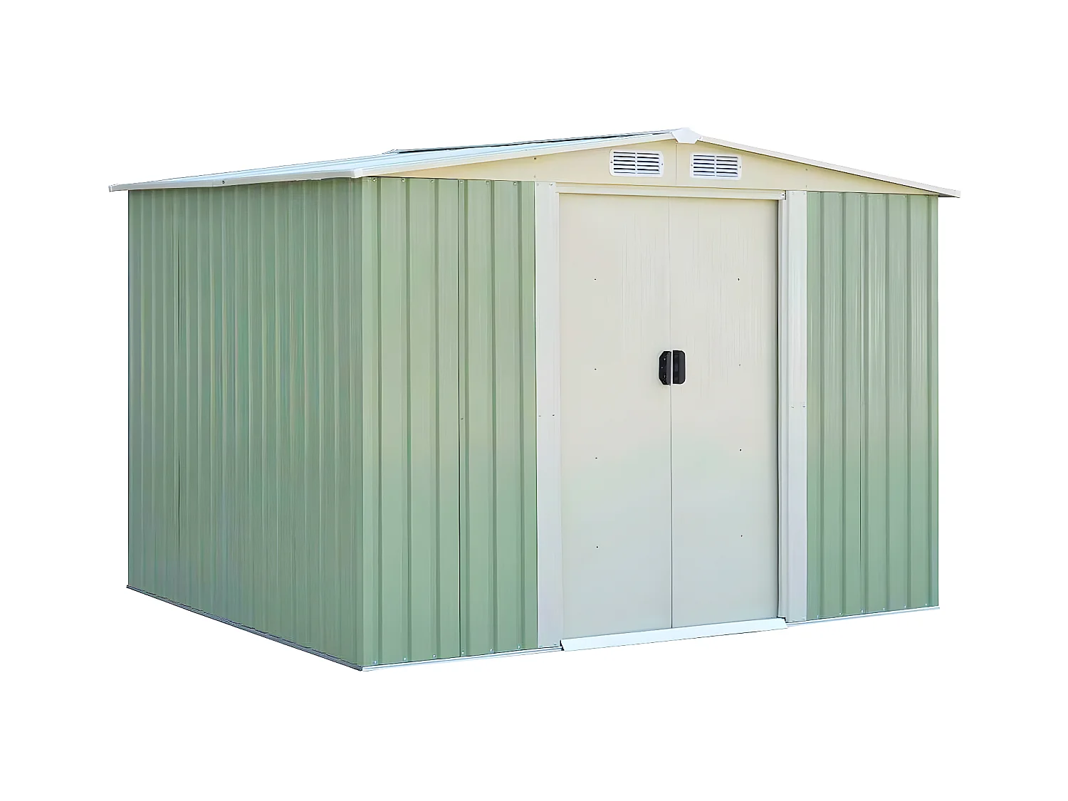 Abri de Jardin en Métal-4,8㎡-257 x 205x 175,5cm-2 Portes Coulissantes Verrouillables-4 Trous d’Aération-Toit Penché/Cabane Jardin-Vert Tendre