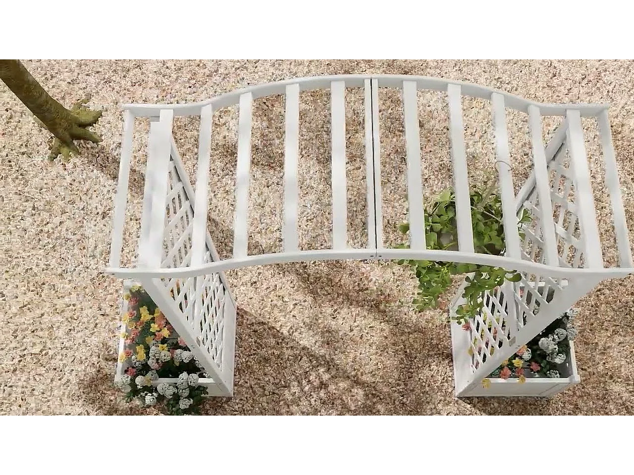 Tuinboog met houten plantenbak met latwerk, buitenpergola voor klimplanten, groenten, decoratie voor bruiloftsherdenking verjaardagsfeestje (wit)