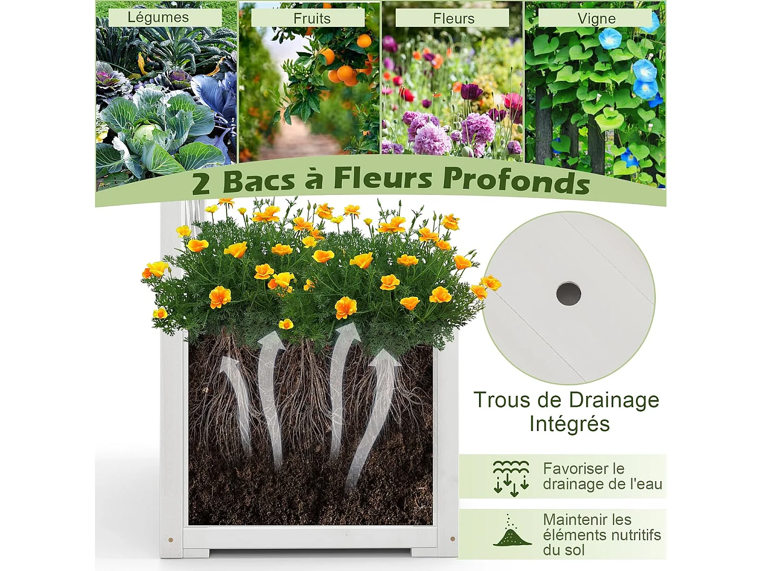 Tuinboog met houten plantenbak met latwerk, buitenpergola voor klimplanten, groenten, decoratie voor bruiloftsherdenking verjaardagsfeestje (wit)