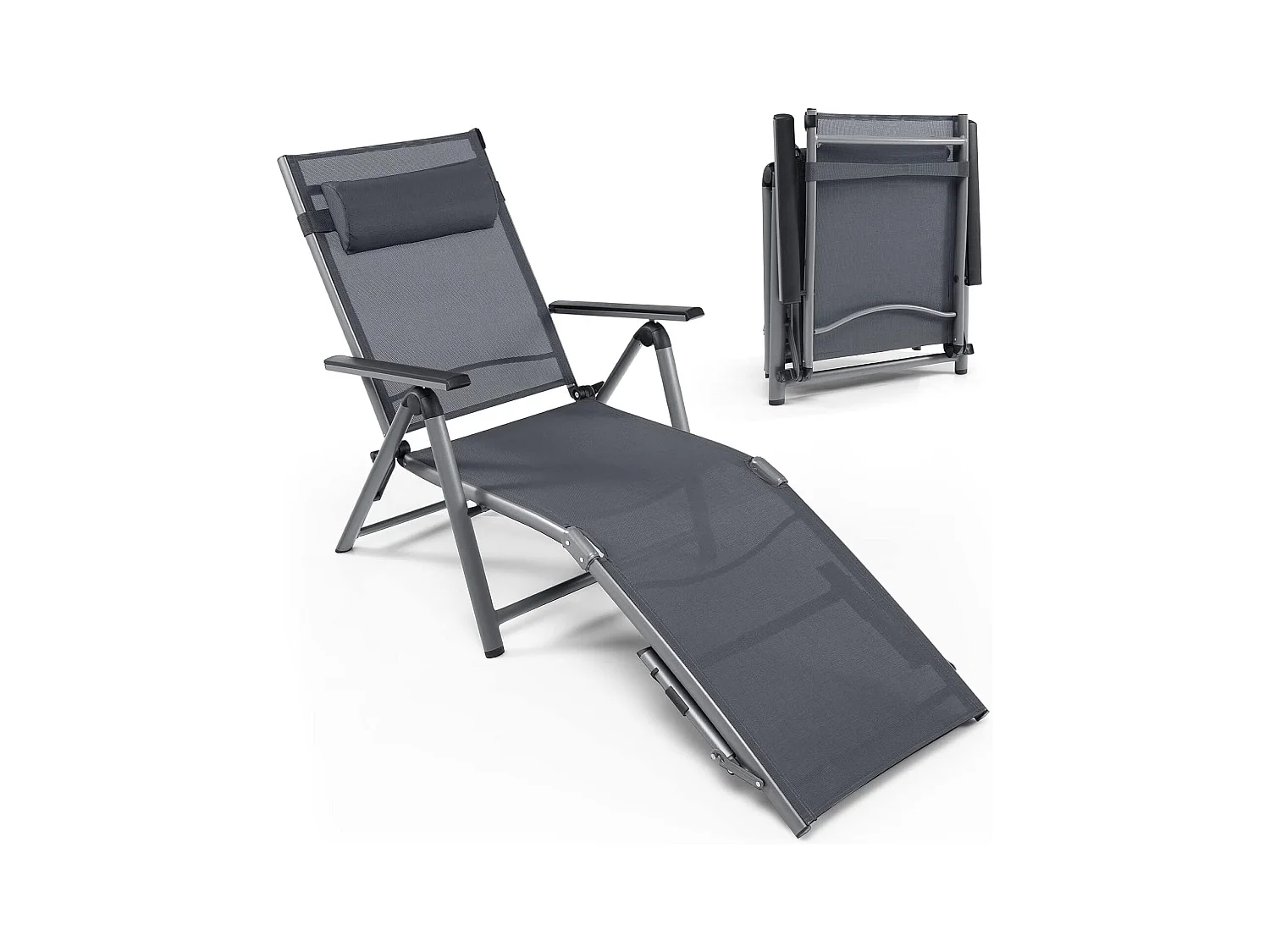 Aluminium ligstoel voor buiten, opvouwbare patio ligstoel met 8 rugleuningposities en 2 verstelbare poten, snel drogende stof en fluweel voor zwembad, tuin, strand