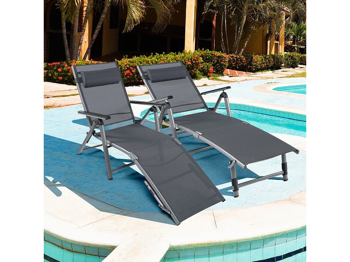 Chaise Longue d'Extérieur en Aluminium, Chaise Longue Pliante de Patio avec 8 Positions de Dossier et 2 Pieds Réglables, Tissu et velours à Séchage Rapide