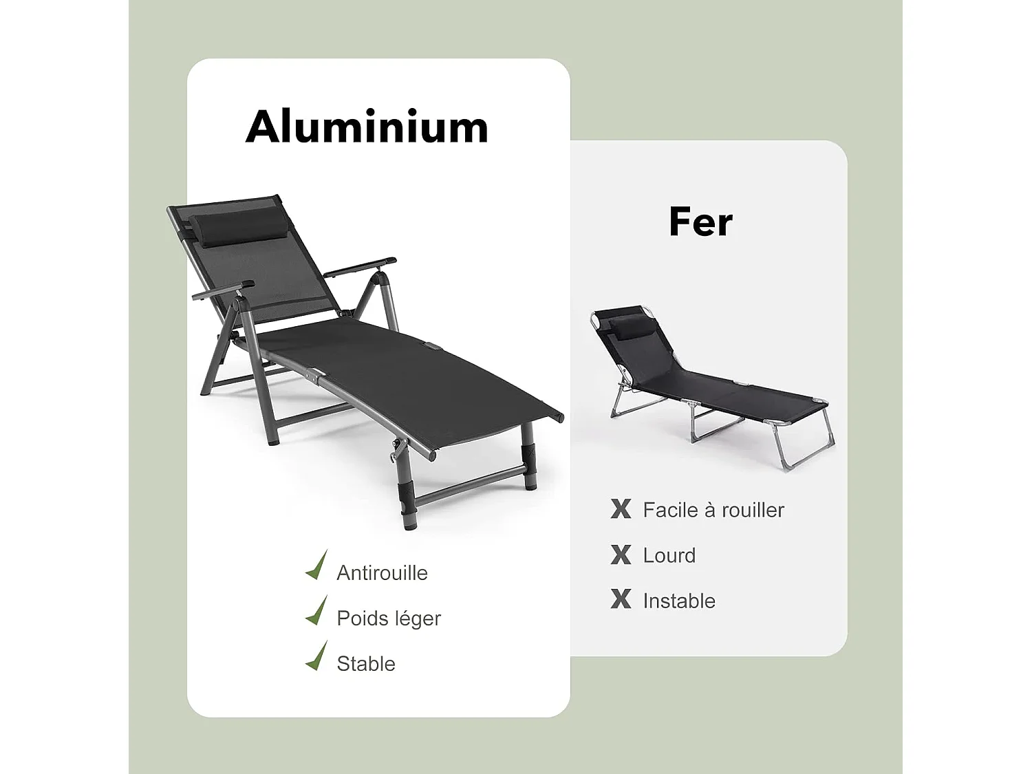 Chaise Longue d'Extérieur en Aluminium, Chaise Longue Pliante de Patio avec 8 Positions de Dossier et 2 Pieds Réglables, Tissu et velours à Séchage Rapide